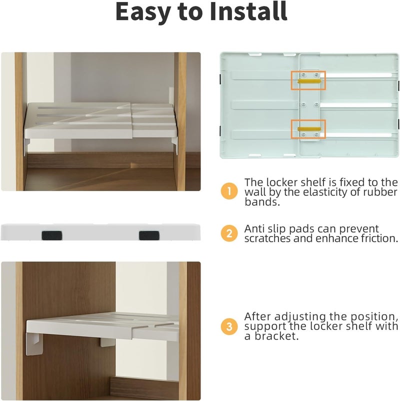 Booche Adjust-A-Shelf Locker Shelf, Extends to Fit Your Locker, Easy to Use, Perfect for School, Office, Gym, (2, White) - Image 4